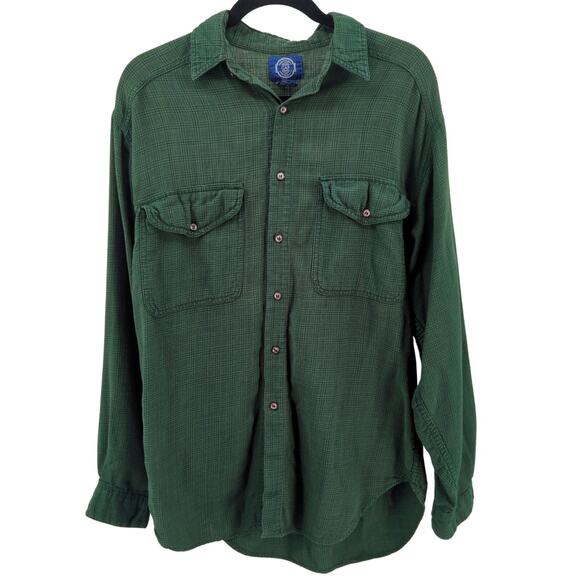 VTG Gap Shirt Mens Medium Button Up Green Plaid Flannel Cotton 90s Utility - Picture 10 of 12